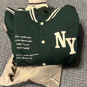 Green NY Letterman Bomber Jacket